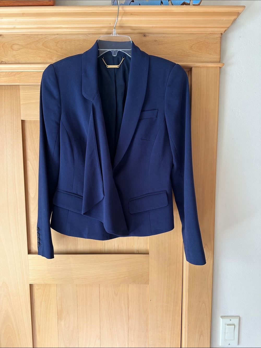 Trina Turk Navy Draped Open-Front Blazer